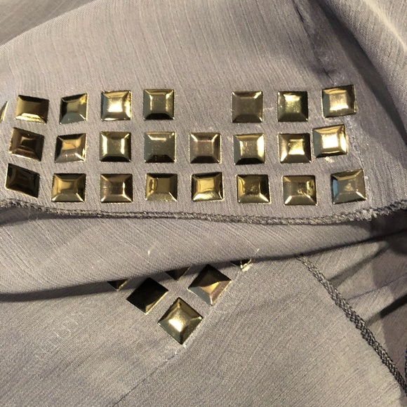 VIE TA VIE NAVY SALLY BLOUSE OFF-THE-SHOULDER SEMI SHEER TOP WITH SCARF/BELT - Picture 12 of 14